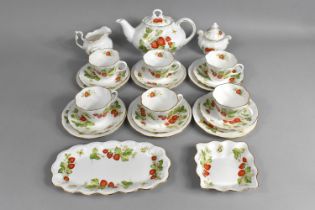 A Queen's China Virginia Strawberry Tea Set to Comprise Teapot, Six Cups, Six Saucers, Six Side