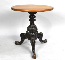 A Late Victorian Circular Topped Table Formed From Carved Mahogany Tripod Piano Stool Base and Later