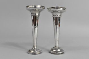A Pair of Silver Bud Vases of Trumpet Form with Weighted Bases, Birmingham Hallmark, 12cm high