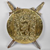 A Mid 20th Century Brass and Steel Wall Hanging in the Form of a Circular Scottish Shield and two