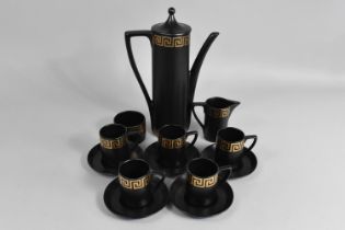 A Portmeirion Greek Key Coffee Set to Comprise Coffee Pot, Six Cans and Six Saucers