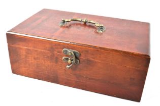 A Modern Wooden Work Box with Brass Clasp and Carrying Handle to Hinged Lid, 33cms Wide
