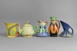 A Collection of Art Deco China to Comprise Mottled Glazed Jug, Myott Hand Painted Jugs, Burleigh