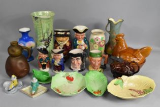 A Collection of Various Ceramics to Comprise Large Lustre Vase, Character Jugs, art Deco Vase,