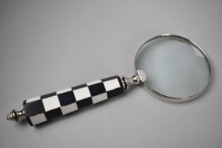 A Modern Desktop Magnifying Glass with Chequered Handle, 27cms Long