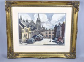 A Gilt Framed Watercolour Depicting Street Market, Monogrammed EP 1945, 39x27cm