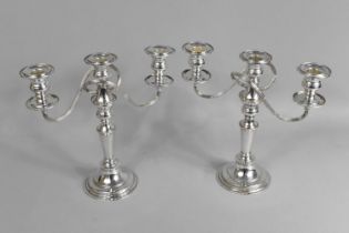 A Pair of Modern Silver Plate on Copper Three Branch Candelabra, 28.5cms High