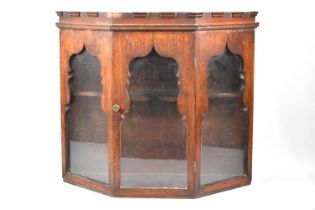A Late 19th/Early 20th Century Oak Wall Hanging Glazed Display Case with Castellated Cornice,