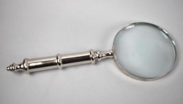 A Modern Silver Plated Desktop Magnifying Glass, 26.5cms Long