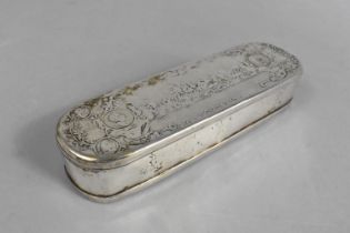 An 18th Century German Silver Plated Tobacco Box, Hinged Lid Decorated in Relief with Scene From the