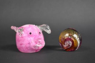 A Boxed Objets D'art Glass Pig Paperweight Together with a Welsh Miriam Example