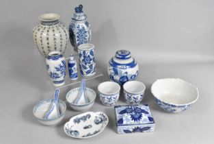 A Collection of Various Oriental Blue and White to Comprise Chinese Ginger Jar (Lid Glued), Snuff