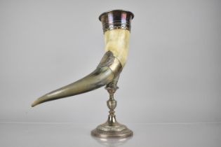A Late 19th Century Silver Plate and Horn Banquet Drinking Vessel, The Horn Measuring 38cms with