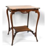 An Edwardian Mahogany Square Topped Occasional Table with Stretcher Shelf