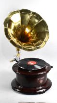 A Reproduction Wind Up Gramophone with Brass Horn, Working Order