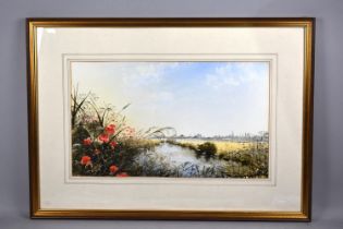 A Framed Watercolour, Poppies Looking Towards Whittlesey Across the Herne, Signed D Massey,