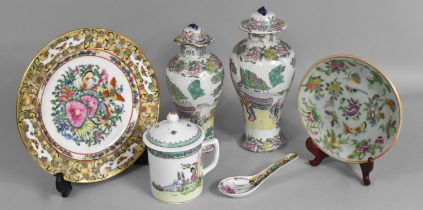 A Collection of Oriental Items to Comprise Chinese Celadon Glazed and Famille Rose Decorated