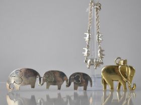 Two Silver and One Silver Coloured Metal Items, Elephants, Gilt Metal Silver Pendant with Makers