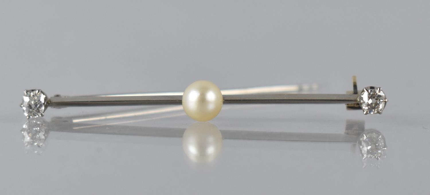A Late 19th/Early 20th Century Diamond and Pearl Bar Brooch, Each Old Mine Cut Diamond Approx 4mm by - Image 3 of 4