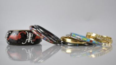 A Collection of Enamelled and Gold Plated/Rolled Gold Bangles to include Cloisonne