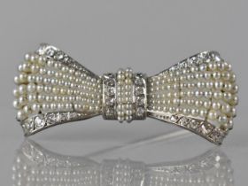 An Exquisite Early 20th Century White Metal, Diamond and Pearl Brooch by Gattle, Two Centre Rows