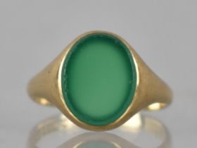 A Victorian 9ct Gold and Green Chrysoprase Signet Ring, Oval Signet Panel Measuring 10mm by 12mm,