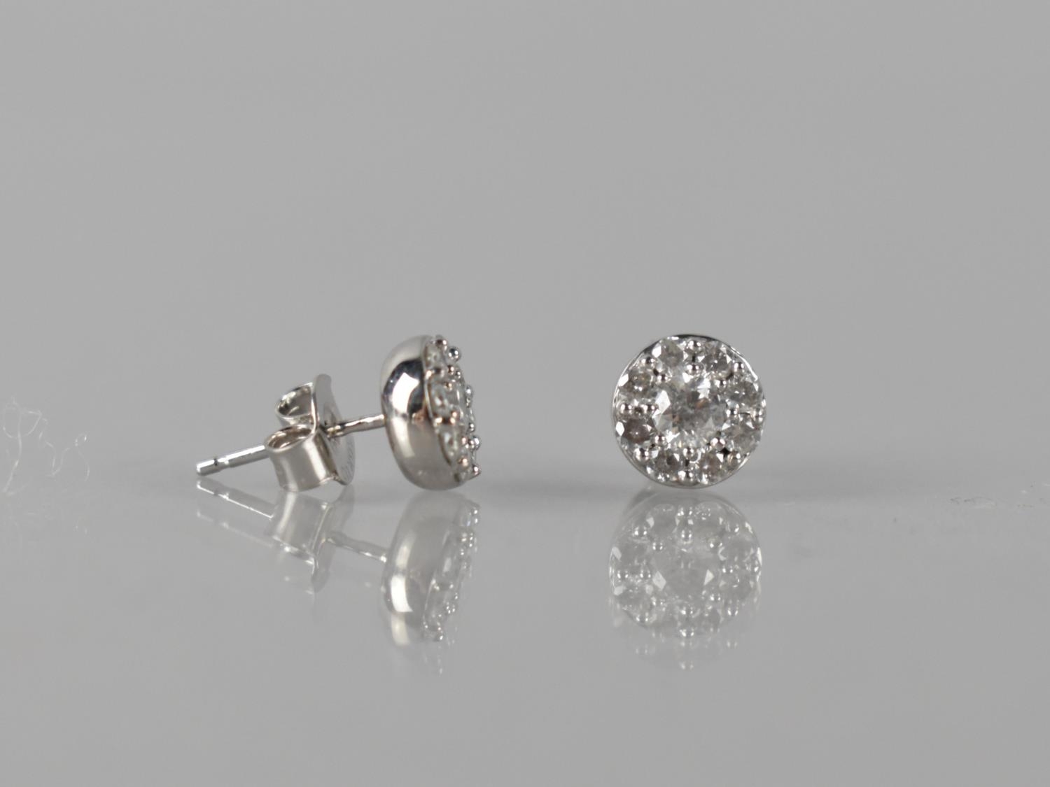 A Pair of 9ct White Gold and Diamond Cluster Earrings, Central Round Brilliant Cut Diamonds Approx - Image 2 of 2