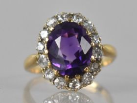 An Amethyst and Diamond Ladies Cocktail Ring, Large Oval Cut Amethyst Stone Measuring Approx 12mm by