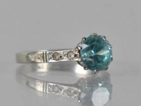An Early/Mid 20th Century Blue Zircon and White Stone Mounted 9ct Gold and Platinum Ring, Central