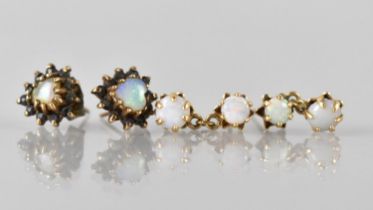 A Two Pairs of Opal Earrings, Both Mounted in Unmarked Gold Coloured Metal, Cluster Example with
