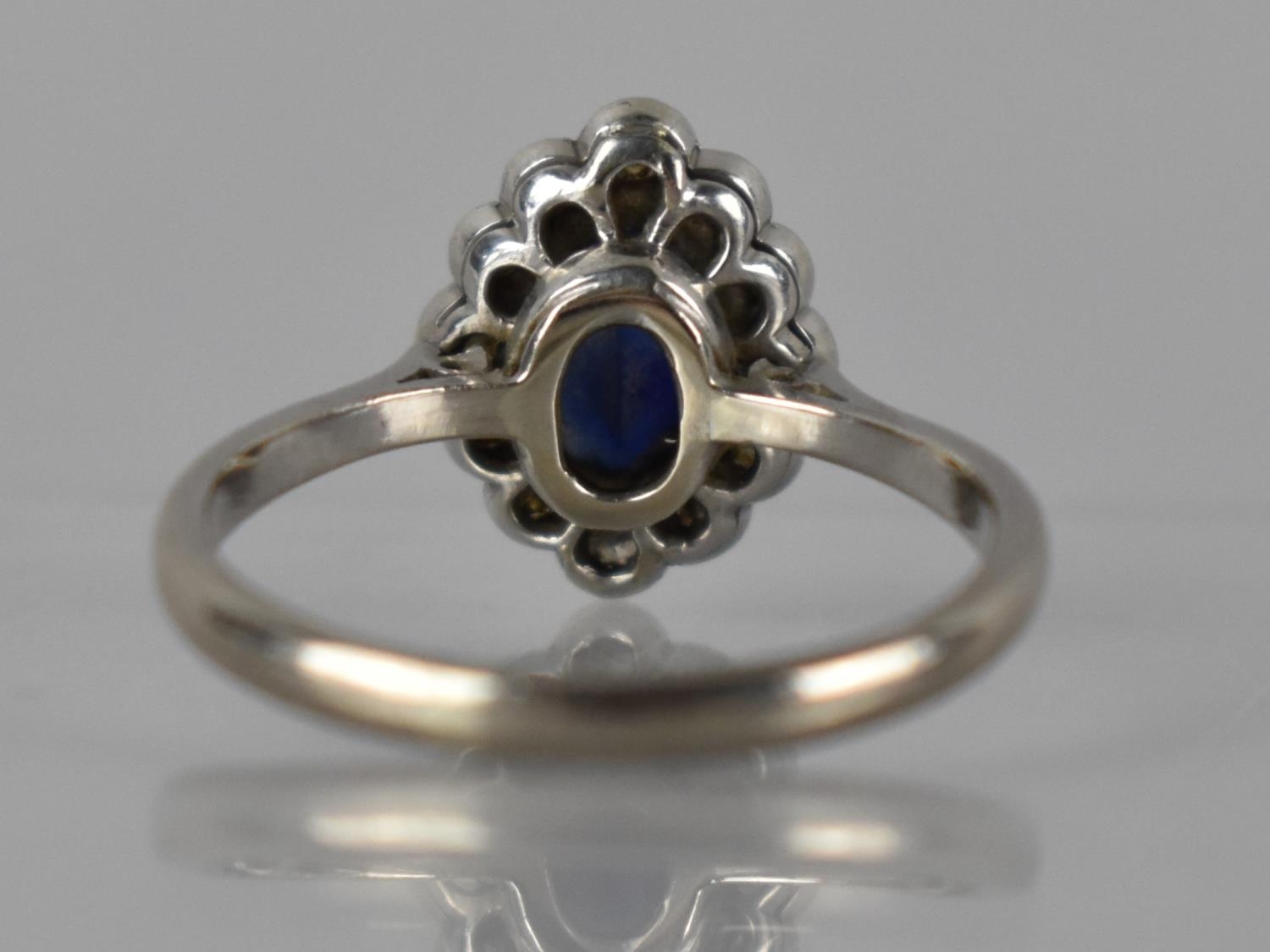 A Sapphire, Diamond and 18ct White Gold Ring, Large Oval Cut Sapphire Measuring 8mm by 5.5mm in - Image 3 of 4