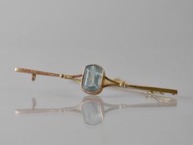 An Early 20th Century 9ct Gold and Aquamarine Bar Brooch, Elongated Hexagonal Cut Stone Measuring