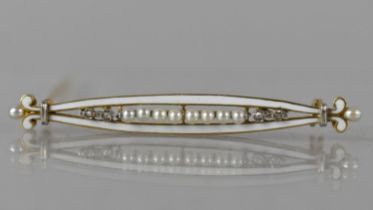 An Early 20th Century French 18ct Gold, Enamel, Pearl and Diamond Bar Brooch, Lozenge Shape with