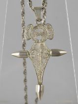 A White Metal Filigree Agadez Cross, Saharan Berber Tuareg People, 72mm Drop on Original White Metal