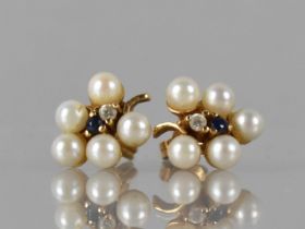 A Pair of 18ct Gold, Pearl, Sapphire and White Stone Cluster Earrings in the Form of Berries,