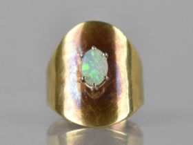 A 14ct Gold and Opal Ring, Cabochon Opal 7.5mm by 5mm Approx, Set in Six White Metal Claws and