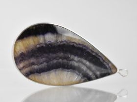 A Large Silver Mounted Blue John Pendant, Teardrop Shape Shallow Cabochon Measuring 77mm by 39mm