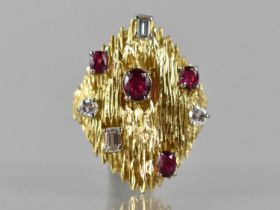 A 18ct Yellow Gold, Diamond and Ruby Cocktail Ring comprising Two Baguette Cut Diamonds (Approx 3.