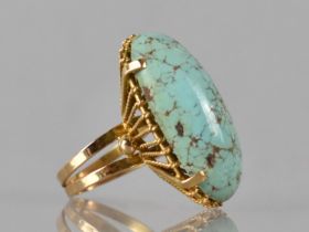 An Egyptian 18ct Gold and Turquoise Ring, Large Elongated Oval Cabochon Turquoise Measuring 29mm