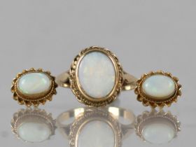 A Matched Suite of Opal and 9ct Gold Mounted Jewellery to comprise Ring and Earrings, Ring with