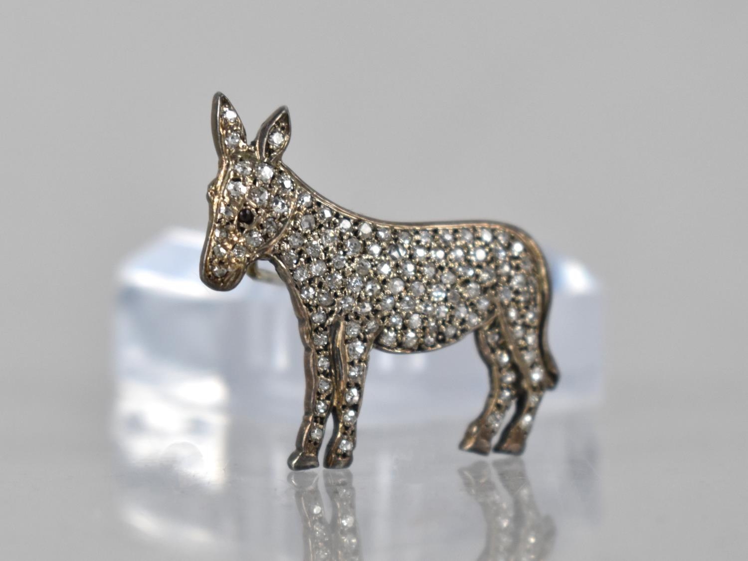An Early/Mid 20th Century Diamond Encrusted Brooch, Donkey, Mixed Cut Stones incorporating Rose Cut, - Image 2 of 4