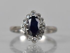 A Sapphire, Diamond and 18ct White Gold Ring, Large Oval Cut Sapphire Measuring 8mm by 5.5mm in