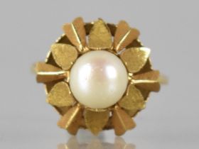 An Eastern Gold Metal and Pearl Ladies Dress Ring, Raised Pearl Measuring 7mm Diameter and Set in