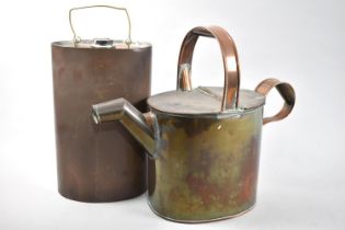 A Late 19th Century Copper Water Jug together with an Oval Copper Canister, 92cms High