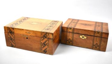 Two Continental Banded Inlaid Workboxes, Both for Some Restoration, 25cms Wide