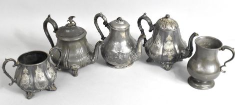 A Collection of Late 19th Century Pewter Teapots etc