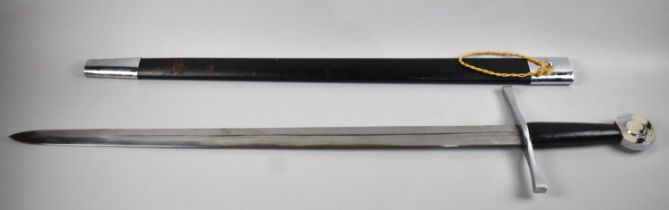 A Modern Replica Excalibur Long Sword with Leather Covered Handle and Scabbard, Overall Length