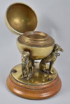 A Nice Quality French Brass Desktop Inkwell in the Form of Globe Supported by Three Greyhounds,