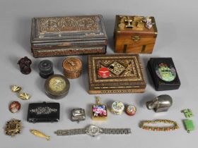 A Collection of Curios to include Decorated and Lacquered Boxes, Halcyon Days Enamel Boxes,