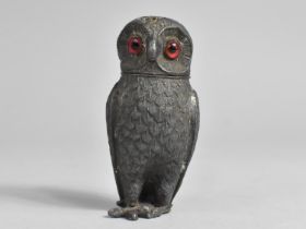 A Late 19th/Early 20th Century Pewter Novelty Pepperette in the Form of an Owl with Glass Eyes, Toes